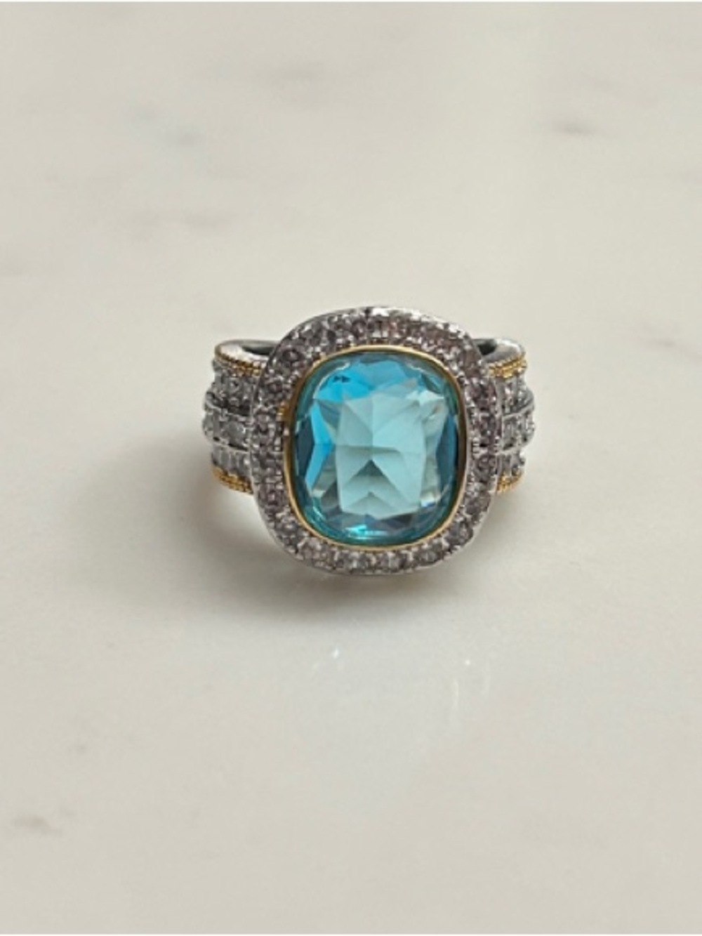 Blue Topaz Halo Cocktail Ring - Women Jewelry